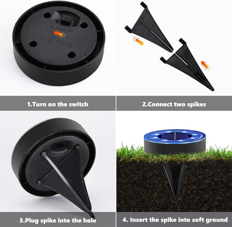 Joomer Solar Ground Lights, 4 Pack 8 LED Solar Lights Outdoor Waterproof IP68 Disc Light Landscape Lighting Garden Light for Patio Pathway Lawn Yard Driveway Walkway(Blue) - Image 5